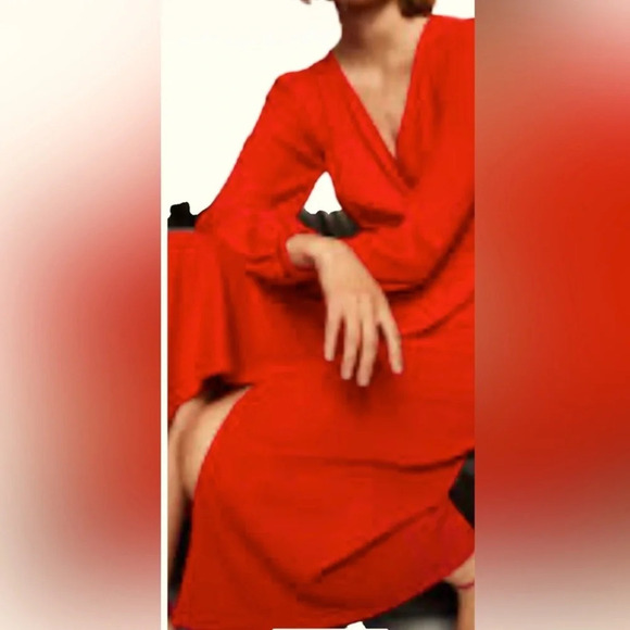 H&M Long Maci knotted sheer Red Wrap V neck Dress Sz 12 - Picture 16 of 16